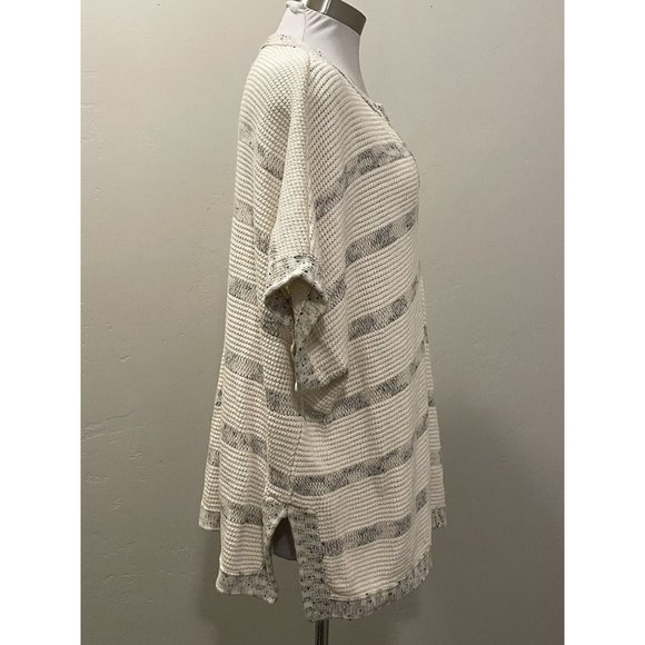 VINCE Popover White Knit Stripe Speckle Sweater Boxy Tunic Top sz.XS V340576442 - Picture 5 of 8